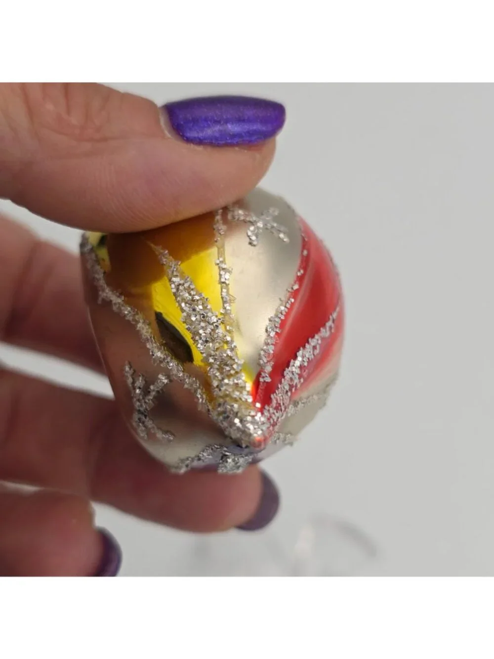 Reflector Indent Glass Ornament Teardrop Stripe Dots Orange Purple Christmas 3